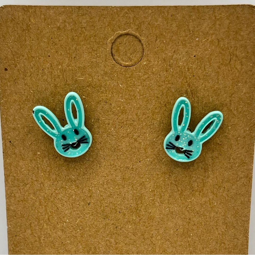 Teal rabbit stud earrings